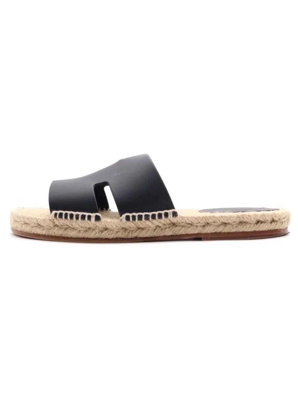 Hermes Antigua Leather Espadrilles Sandals Black